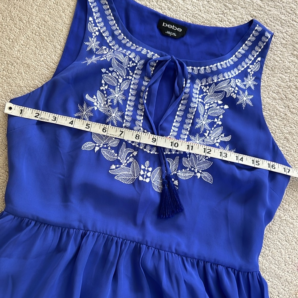 Bebe like new Periwinkle Blue Embroidered Sleeveless Dress - Picture 9 of 11